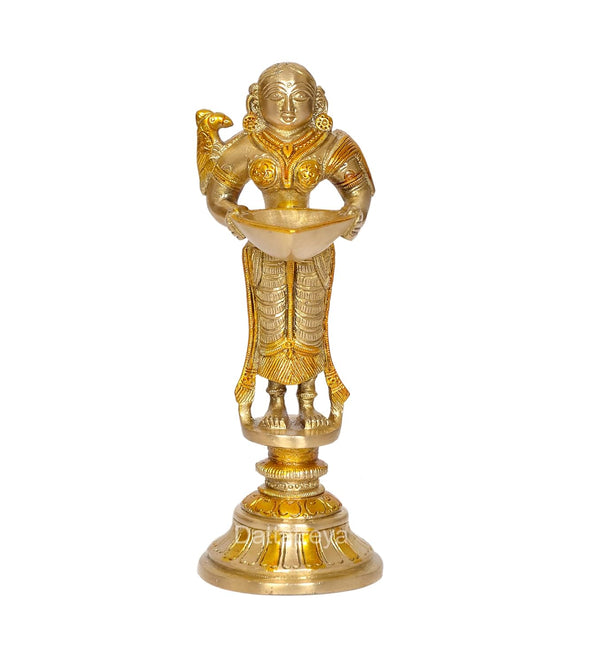 Brass Deeplakshmi with Parrot Idol Statue for Home Temple Office Figurine Showpiece (Height 8 Inch)