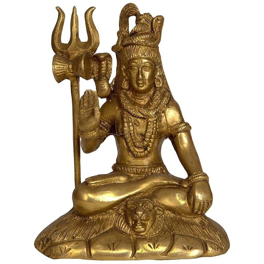 Brass Shiva idol statue seated with trident, 5.8 inch