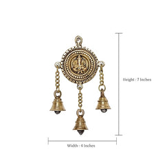 Ganesh hanging bells decoration, 7 in height and 4 in width, three brass bells