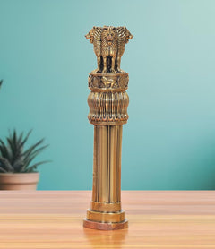 Brass Ashoka for car dashboard, 6-inch tall decorative finial with lion figure