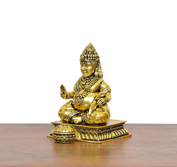 Superfine Brass Kuber Idol Statue golden (Height 3 Inch) Study Setting