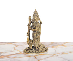 Brass Kartikeya idol back/side view, detailed ornaments, 6-inch figurine