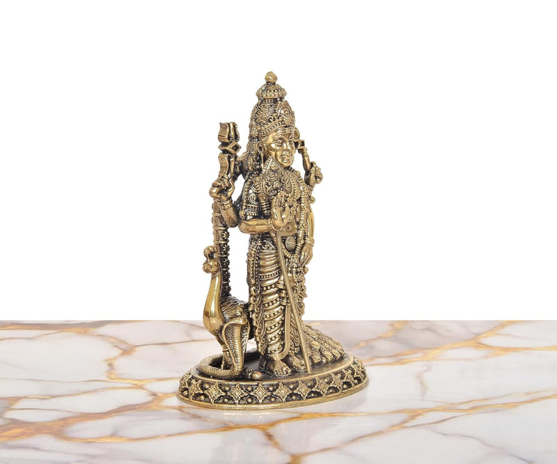 Bronze Standing Lord Kartikeya with Peacock Murugan Murti (Height:6 Inch)