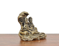 Brass Lakshmi-Vishnu idol on Sheshnag, angled side view