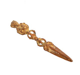 Brass-toned furba phurpa pendant dagger with sculpted grip and pointed end