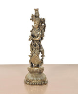 Superfine Brass Radha murti statue, side view showing profile and ornate back detailing