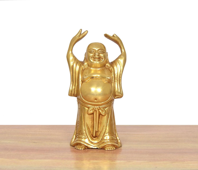 Brass Laughing Buddha Standing Statue Happy Man for Good Luck (Height :6.5 inch)