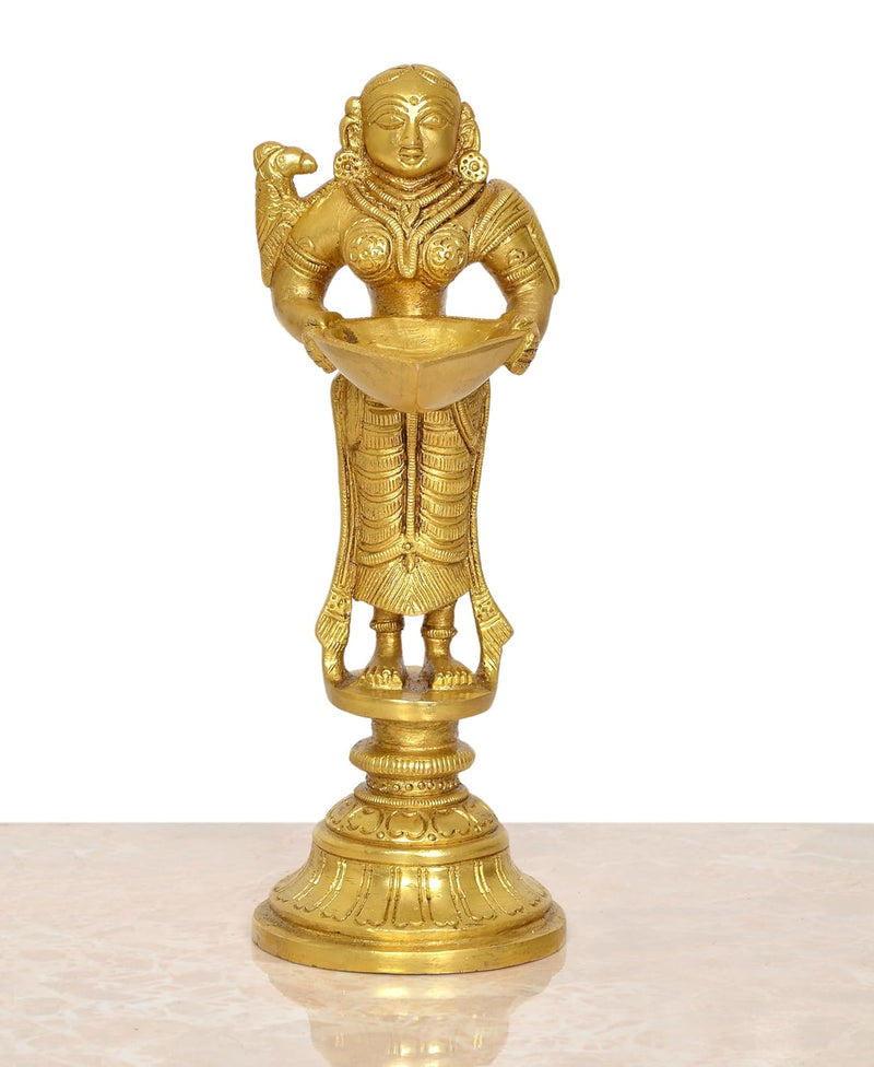 Brass Deep Lakshmi with Oil Lamp Deepam Decorative Puja Home Temple lamp Diwali Gifts Home (Height: 8 inch)