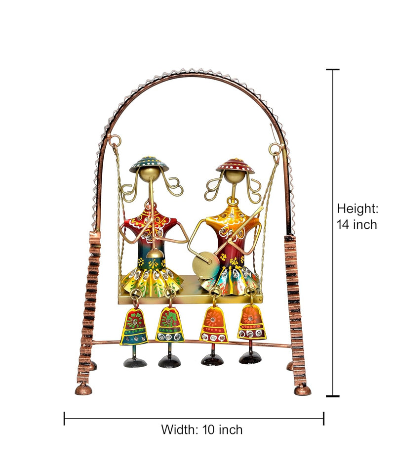 Iron Lady Musician Jhula Showpiece for Home Decor,Tabletop Decor Multicolour (Height 14 Inch)