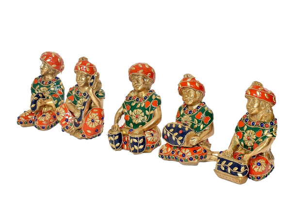 Brass Rajasthani Music Figurines Set for Home Decor Teble Office Statue (Height 5 Inch) Study Setting