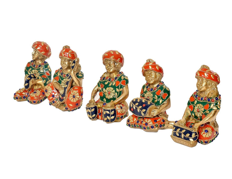 Brass Rajasthani Music Figurines Set for Home Decor Teble Office Statue (Height 5 Inch)