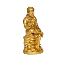 Brass Shirdi Sai Baba statue, three-quarter view with detailed robe and head