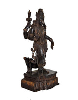 Ardhnarishwar idol sculpture, dark bronze tone, back/side view with Shiva-Parvati motifs