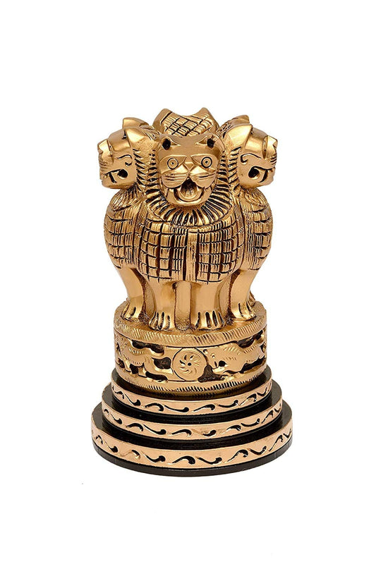 Wooden Ashoka Stambh Emblem India Ashok Chakra Pillar Memento Sculpture Home Office Desk Artwork Showpiece | Height : 5 inch