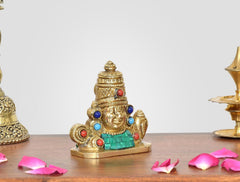Brass Tirupati Balaji idol with shankh chakra, multi-color jewel details, 3 inch