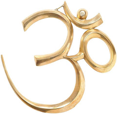 Brass OM wall sculpture with glossy finish, curved Om symbol and top hanging loop
