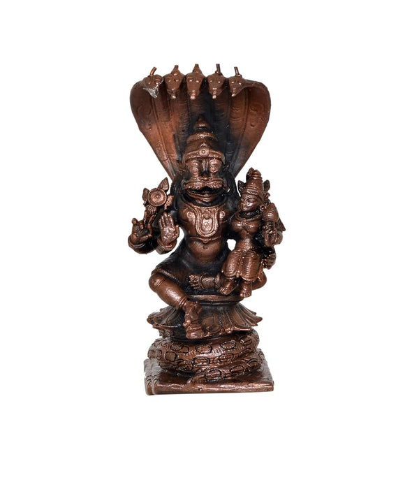 Copper God Lakshmi Narasimhar - Narasimha Under The Sheshnag Pooja Mandir Home Decor (Height 4 Inch)