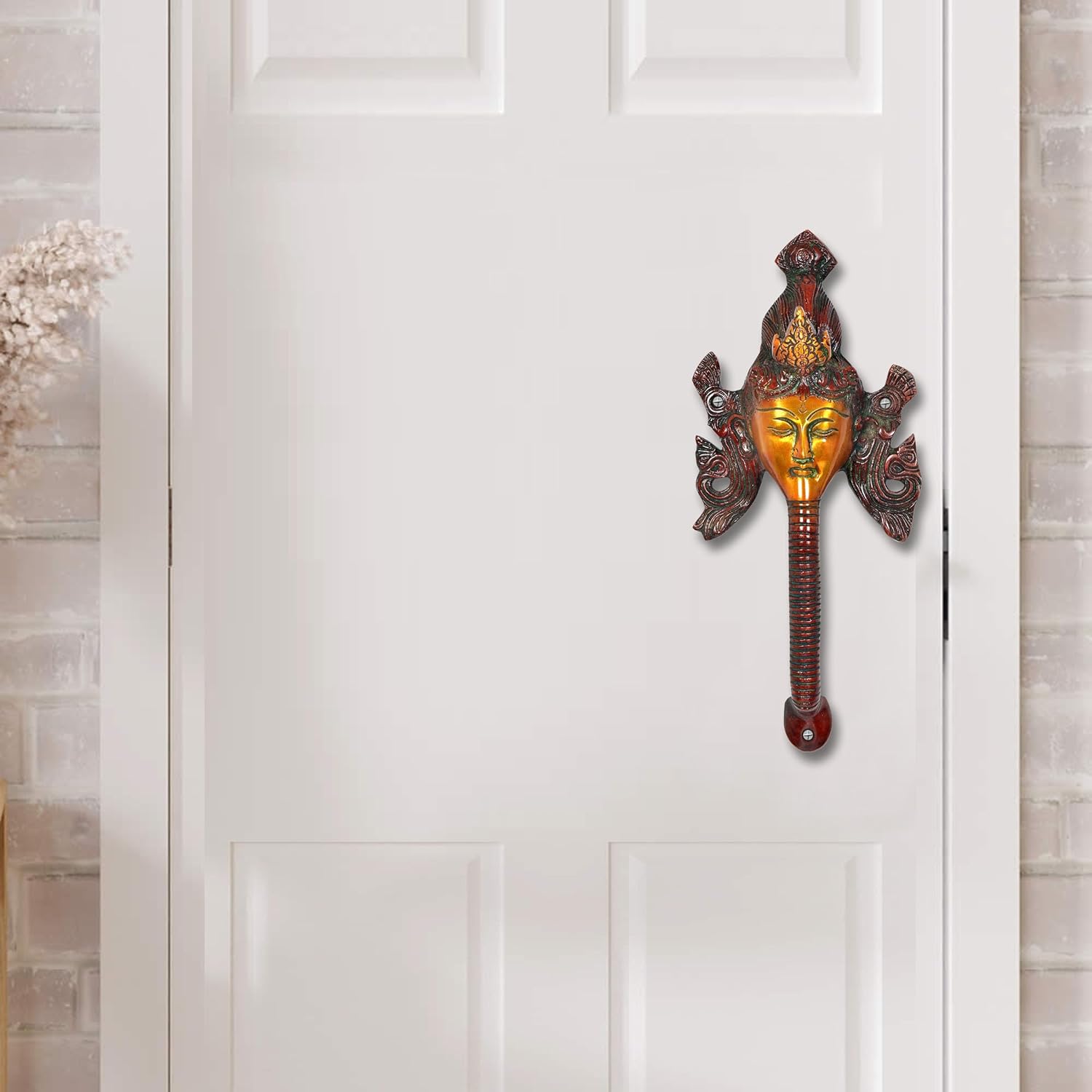 Brass Gautam Buddha Face Door Handle (Set of 2) (Height : 11 inches)