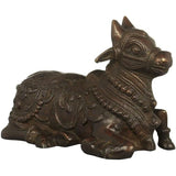 Brass Nandi Vahana of Shiva figurine, 7 in, reclining bull with ornate detailing
