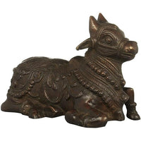 Brass Nandi Vahana of Shiva figurine, 7 in, reclining bull with ornate detailing
