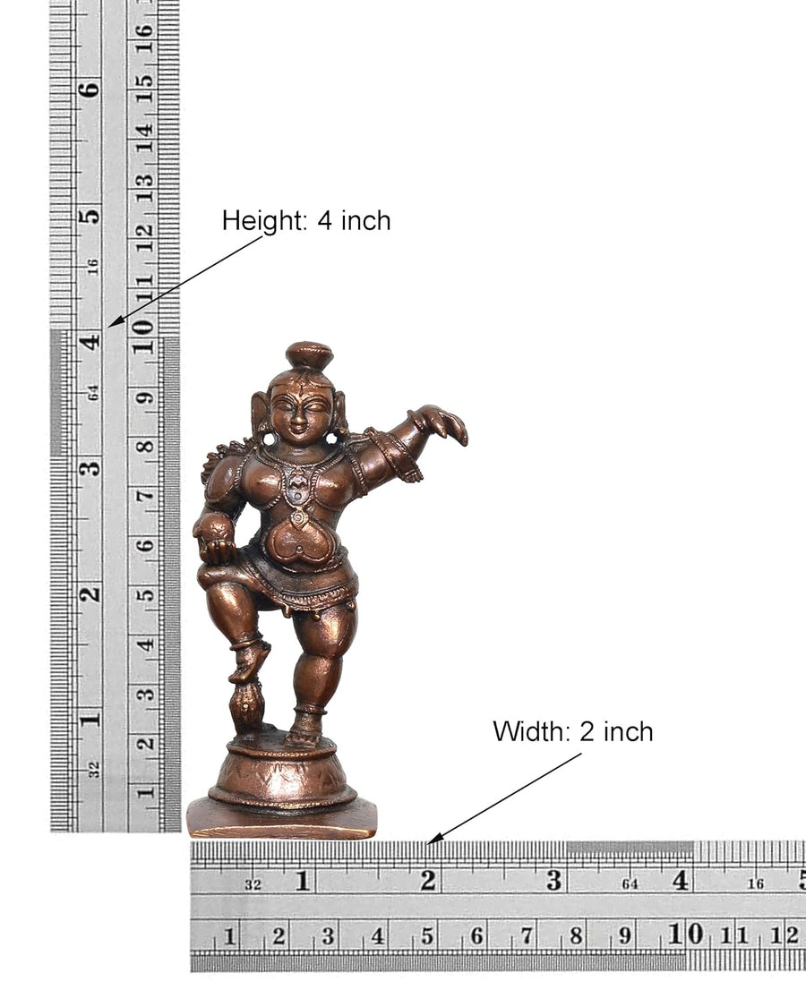 Copper Dancing Bal Krishna with Laddu  Showpiece (Height 4 Inch) Craft Detail