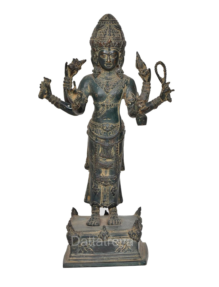 Brass Vishnu Trimurti Four Armed Standing Vishnu Statue, for Home Decor (Height 13 Inch) Craft Detail
