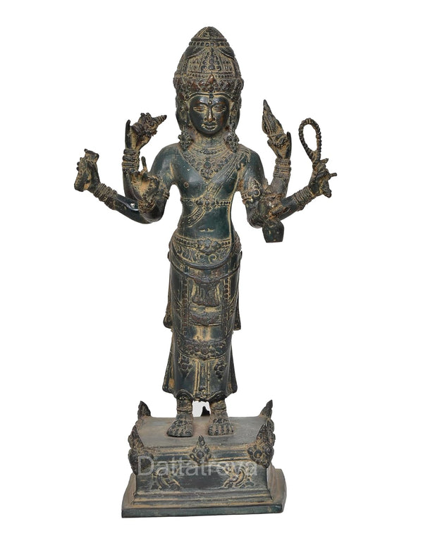 Brass Vishnu Trimurti Four Armed Standing Vishnu Statue, for Home Decor (Height 13 Inch)