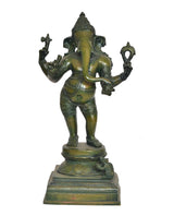 Brass Lord Ganesha statue, front view, four arms holding symbolic items, 18 in