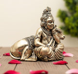 Brass Lord Bal Gopal statue with cow, extended-leg posture, detailed jewelry