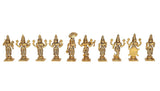 Brass Vishnu Dashavatara ten figurines with ornate armor-like detailing