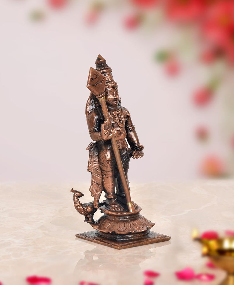 Copper Standing Lord Kartikeya Murugan Murti (Height 4.5 Inch)
