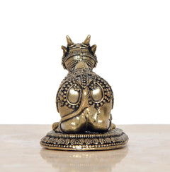 Superfine Brass Nandi statue rear view, seated on round engraved base
