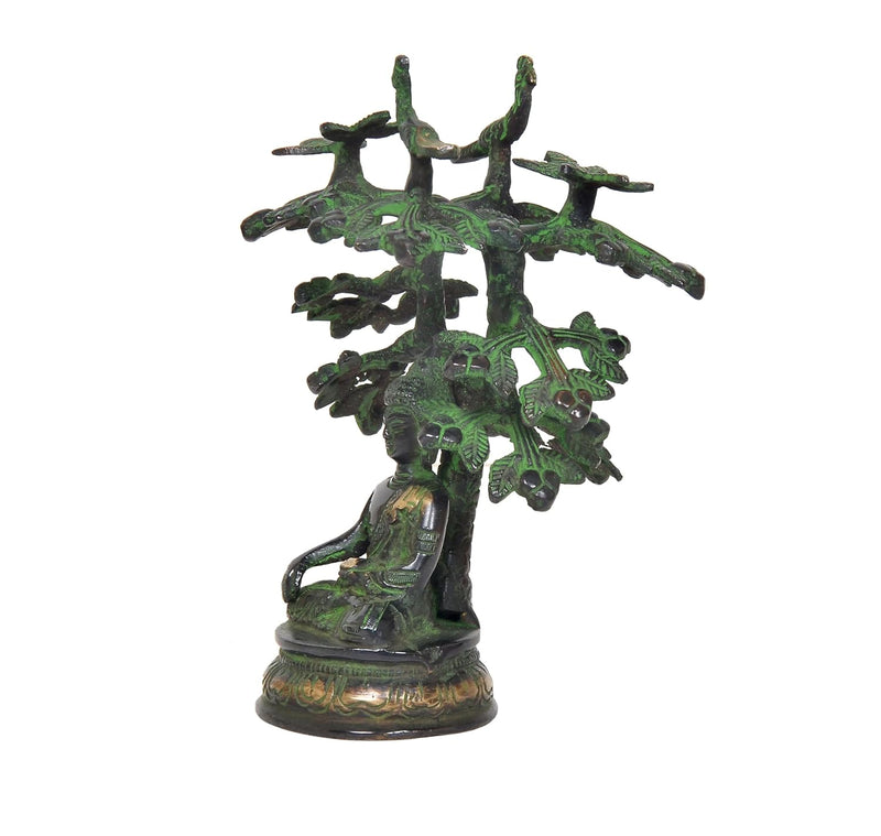 Brass Bhumisparsha Mudra Buddha Tree Idol (Height: 6.5 Inches)