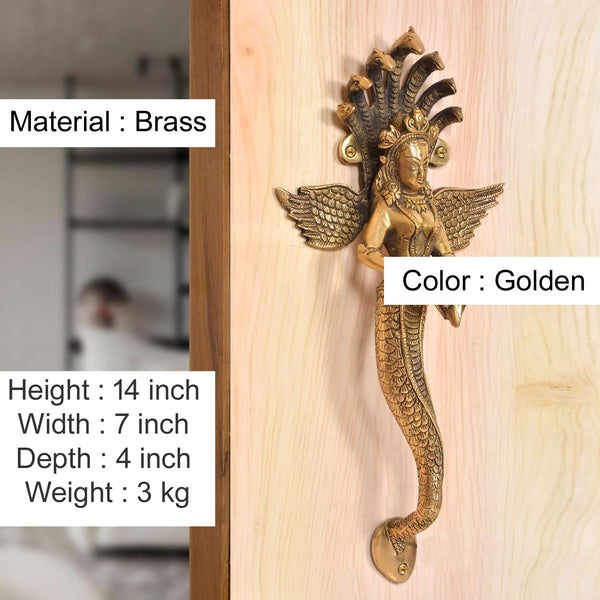 Brass Naga Kanya Door Handle Pair (Pack of 2) (Height : 14 inch) Entryway Setting