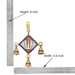 Brass Balaji wall hanging idol, height 8 in and width 5.5 in, with four bells