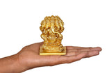 Brass Panchmukhi Ganesha idol in hand, gold-toned sculpture on base