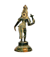 Brass Ardhanarishvara figurine, back/side view with raised arm, 6-inch