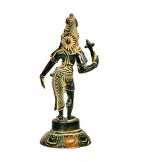 Brass Ardhanarishvara figurine, back/side view with raised arm, 6-inch