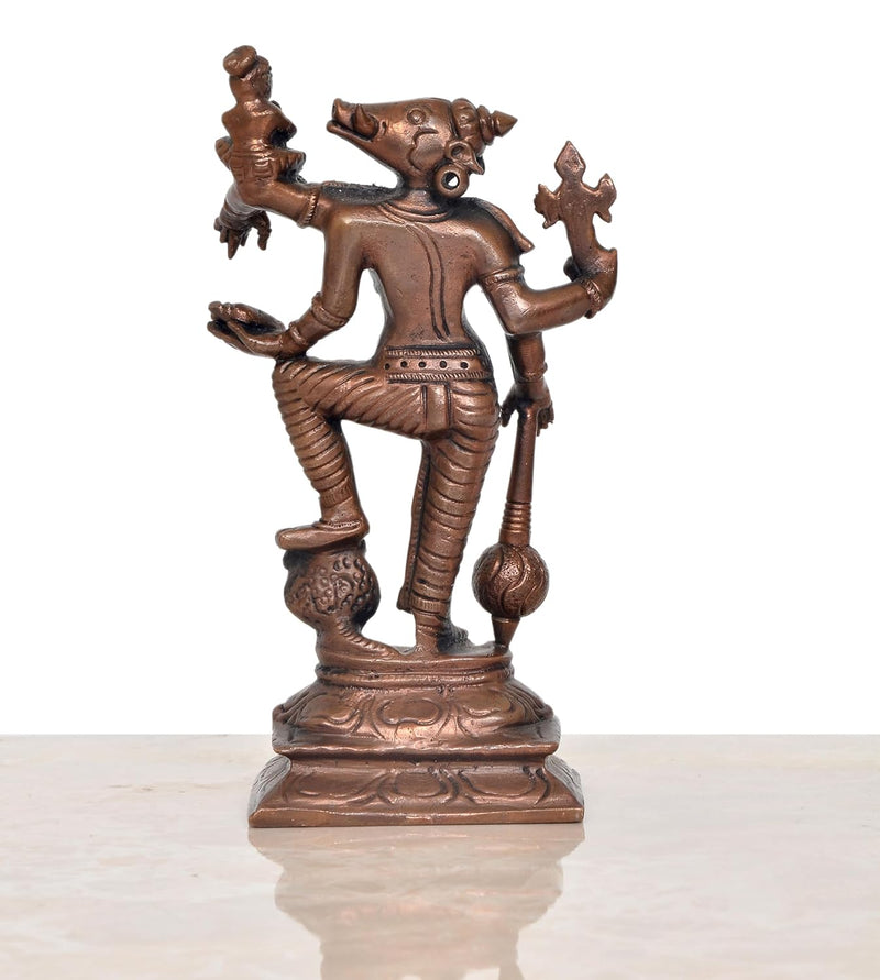 Copper Varaga Lakshmi Varaha Carrying Bhudevi Statue for Home, Mandir Pooja Decor Idol (Height: 5.5 Inch)