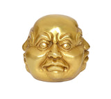 Brass laughing Buddha head ornament, front view with bright eyes