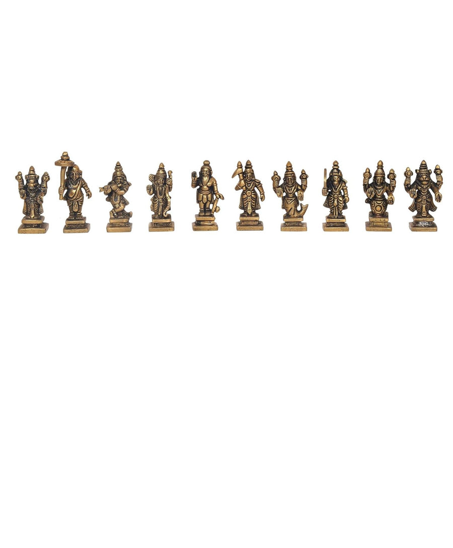 Brass Vishnu Dashavatara Ten Avatars of Vishnu for Home Temple Office Mandir, (Height: 3 Inch) Craft Detail