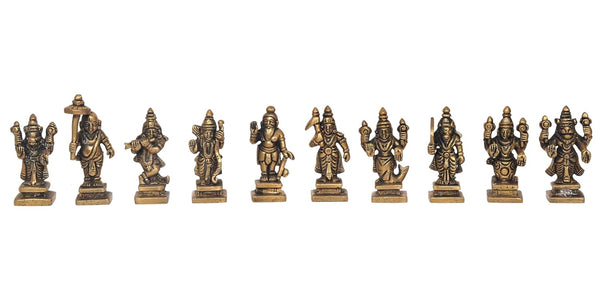 Brass Vishnu Dashavatara Ten Avatars of Vishnu for Home Temple Office Mandir, (Height: 3 Inch)