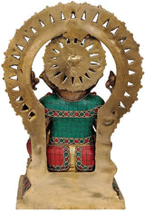 Brass Lord Ganesha idol front view, seated figure with ornate arch and throne base