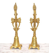 Brass parrot hanging diya stand set of 2, urn-shaped bases and chain links