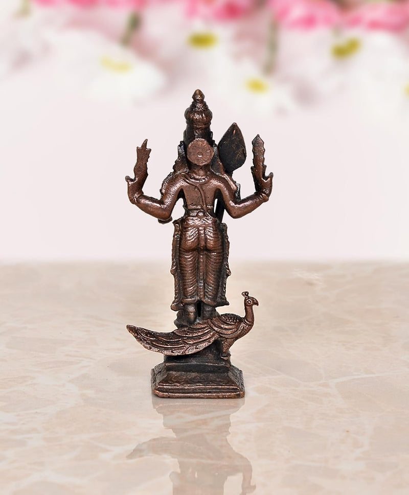 Copper Standing Lord Kartikeya Murugan Murti Decorative Showpiece Copper Murti (Height 3 Inch)