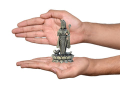 4 inch Kartikeya Murugan brass idol in hands, standing on lotus base, bronze finish