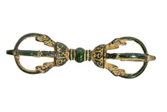 Brass eight-pronged small Dorje, front view with double ring grips