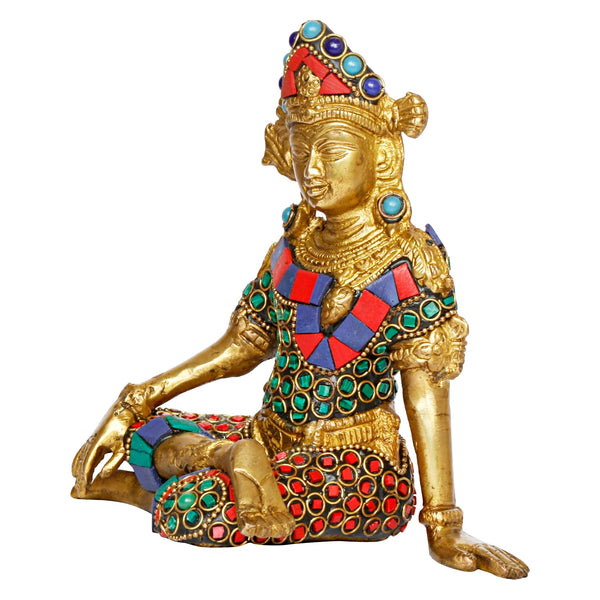 Brass Indra Dev Idol in Multicolour Height 6 Inch Study Setting