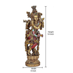 Resin Krishna flute showpiece dimensions: 14 in height, 6 in width, standing on round base