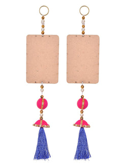Back view door hanging pair: plain tan square tags, pink beads and blue tassel